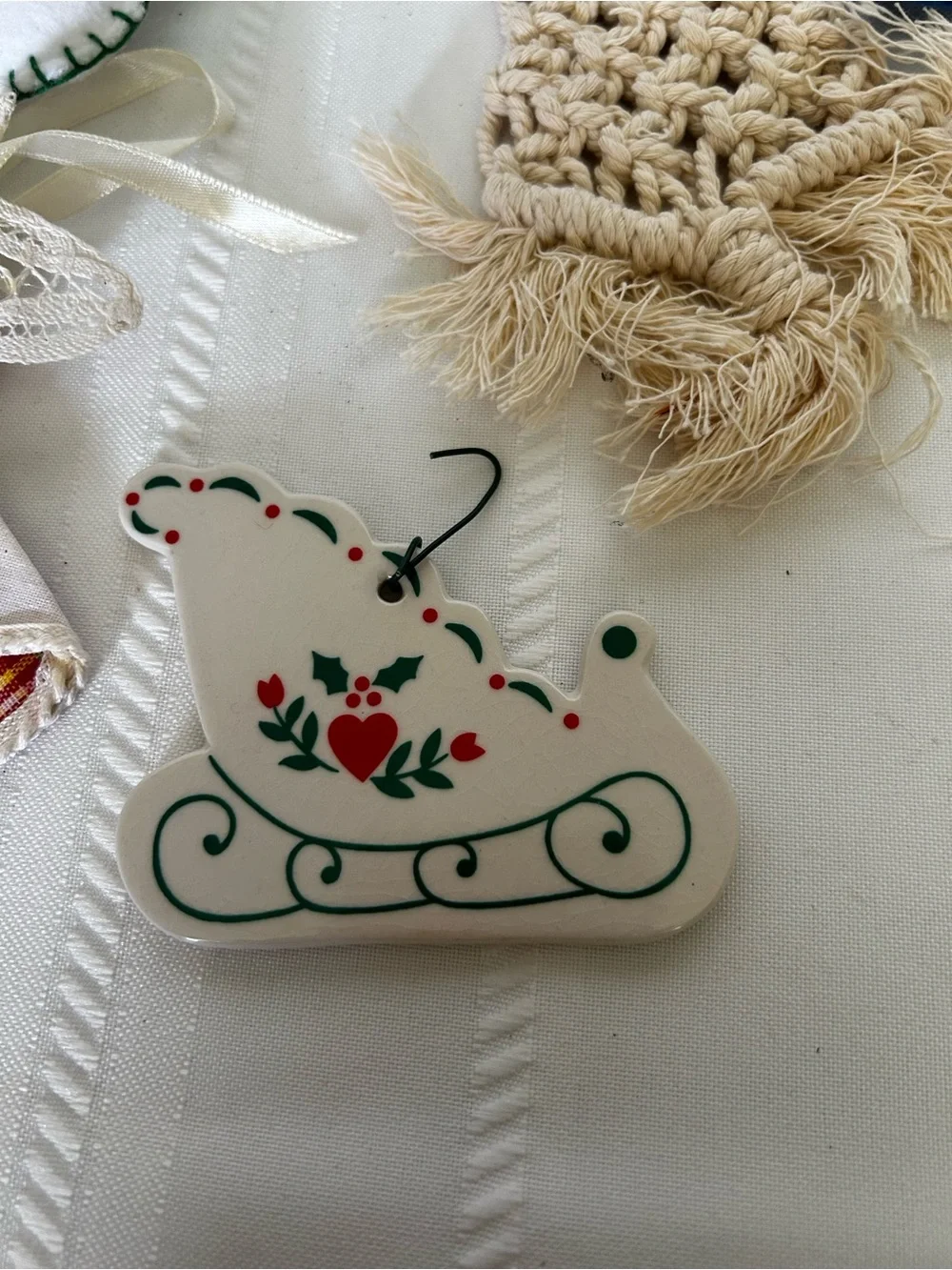 Vintage Christmas Tree Ornament Set Snowman Sleigh Reindeer Angel Stocking